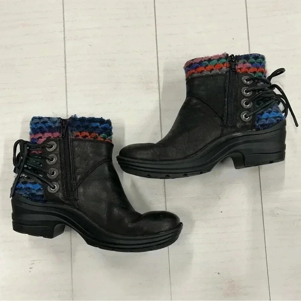 Bionica Black Reign Boho Cozy Textile Boot Bootie Womens‎ 6.5M EUC Backlace